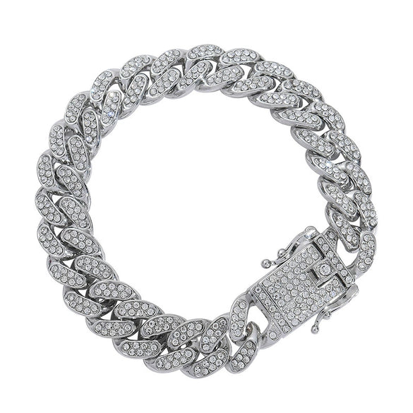 Unisex Hiphop Style Alloy Necklace With Geometric Pattern And Diamond Design Cuban Chain