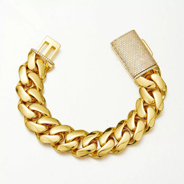 Unisex Jewelry Stainless Steel Cuban Chain Necklace Electroplated Gold Geometric Style With Microinlaid Zircon Diamond Buckle