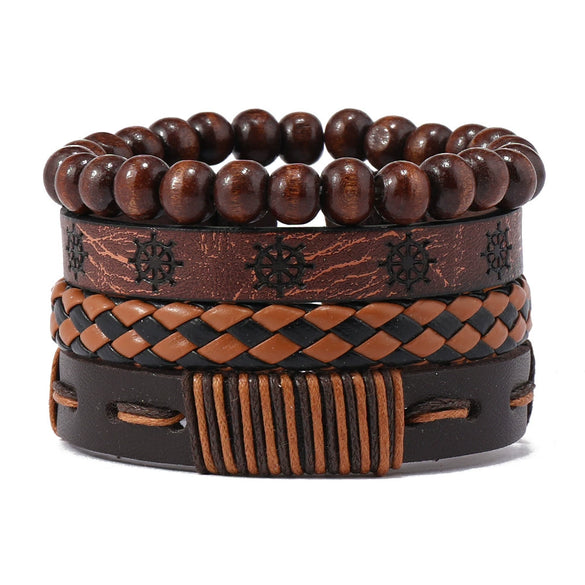 Unisex Leather Handwoven Geometric Sixpointed Star Bracelet