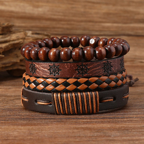 Unisex Leather Handwoven Geometric Sixpointed Star Bracelet