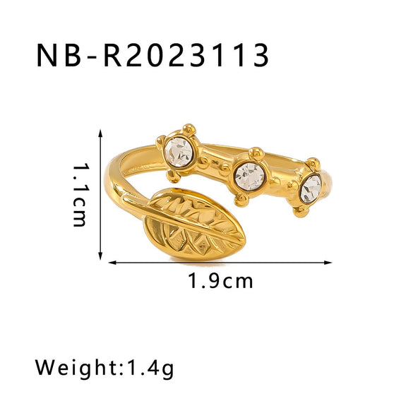 Unisex Love Leaf Heart Butterfly Full Diamond Opening Ring Titanium Steel And Stainless Steel 18K Gold Vacuum Plated