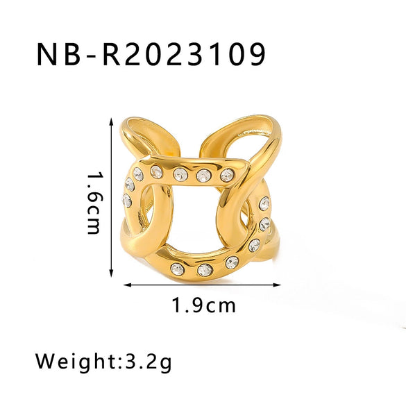 Unisex Love Leaf Heart Butterfly Full Diamond Opening Ring Titanium Steel And Stainless Steel 18K Gold Vacuum Plated
