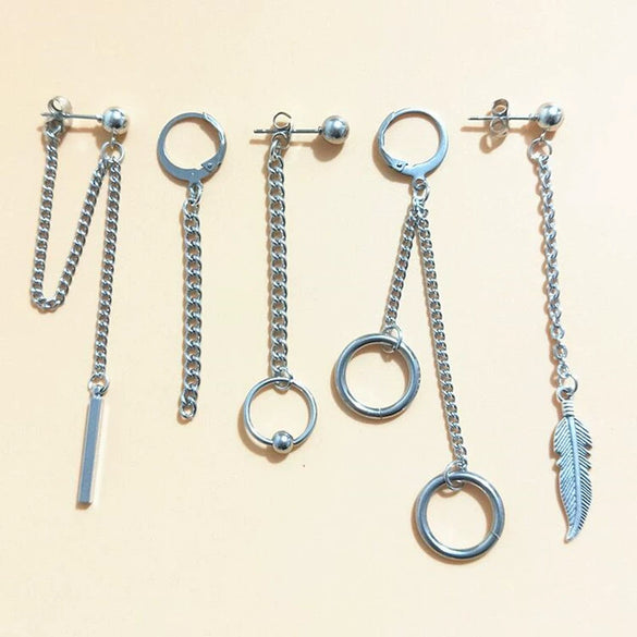 Unisex Metal Geometric Chain Earrings And Ear Clip Set With Electroplated Finish Simple Hip Hop Style Original Design