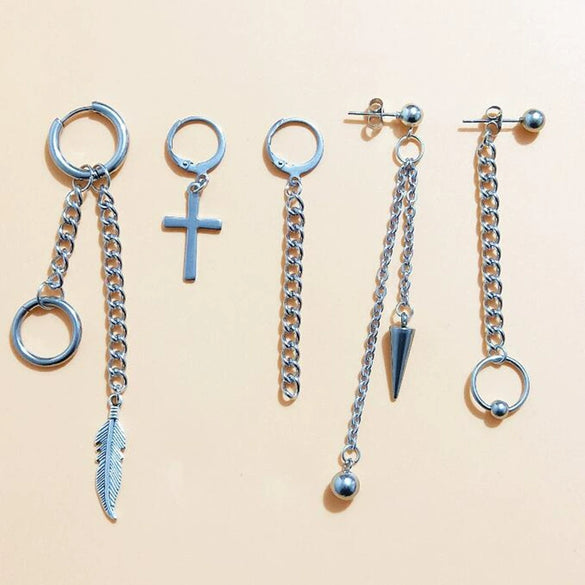Unisex Metal Geometric Chain Earrings And Ear Clip Set With Electroplated Finish Simple Hip Hop Style Original Design