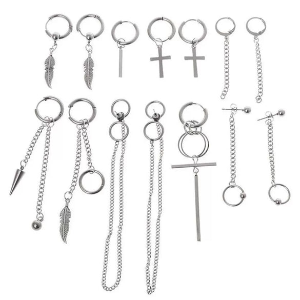Unisex Metal Geometric Chain Earrings And Ear Clip Set With Electroplated Finish Simple Hip Hop Style Original Design