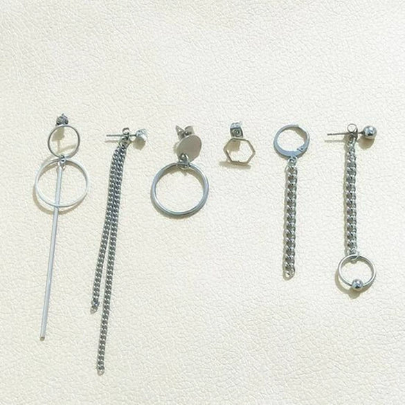 Unisex Metal Geometric Chain Earrings And Ear Clip Set With Electroplated Finish Simple Hip Hop Style Original Design
