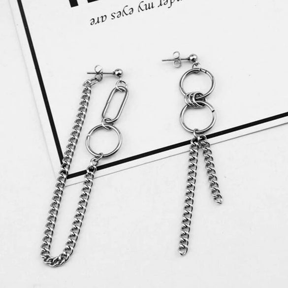 Unisex Metal Geometric Chain Earrings And Ear Clip Set With Electroplated Finish Simple Hip Hop Style Original Design