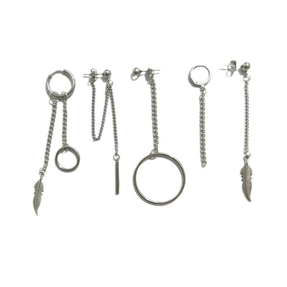 Unisex Metal Geometric Chain Earrings And Ear Clip Set With Electroplated Finish Simple Hip Hop Style Original Design