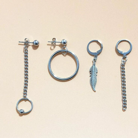 Unisex Metal Geometric Chain Earrings And Ear Clip Set With Electroplated Finish Simple Hip Hop Style Original Design