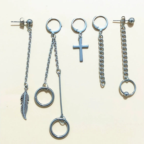 Unisex Metal Geometric Chain Earrings And Ear Clip Set With Electroplated Finish Simple Hip Hop Style Original Design