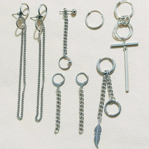 Unisex Metal Geometric Chain Earrings And Ear Clip Set With Electroplated Finish Simple Hip Hop Style Original Design