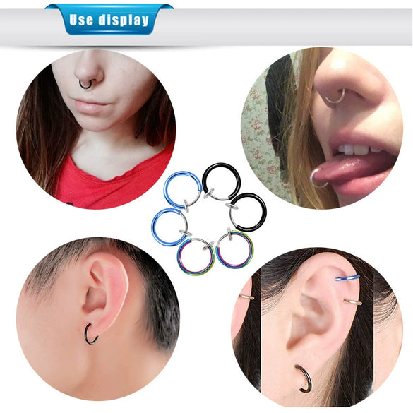 Unisex Metal Geometric Ear Clip Ear Stud Nose Ring Electroplated