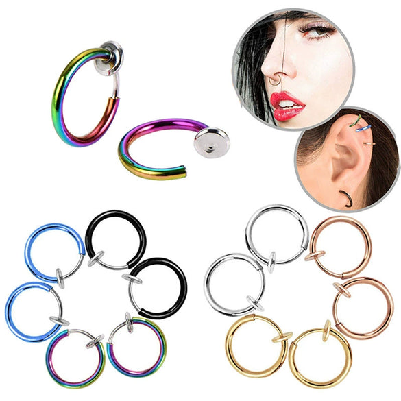 Unisex Metal Geometric Ear Clip Ear Stud Nose Ring Electroplated