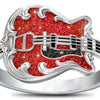 Unisex Metal Guitar Ring With Red Enamel Drip Detail Electroplated Fashion Jewelry