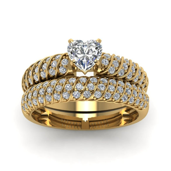 Unisex Metal Heart Shape Ring With Twisted Band Electroplated Micro Inlaid Zircon Full Diamond Look Couple Jewelry