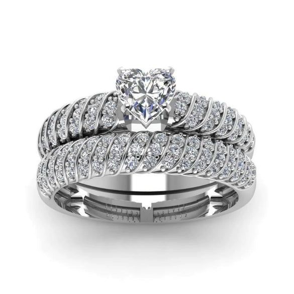 Unisex Metal Heart Shape Ring With Twisted Band Electroplated Micro Inlaid Zircon Full Diamond Look Couple Jewelry