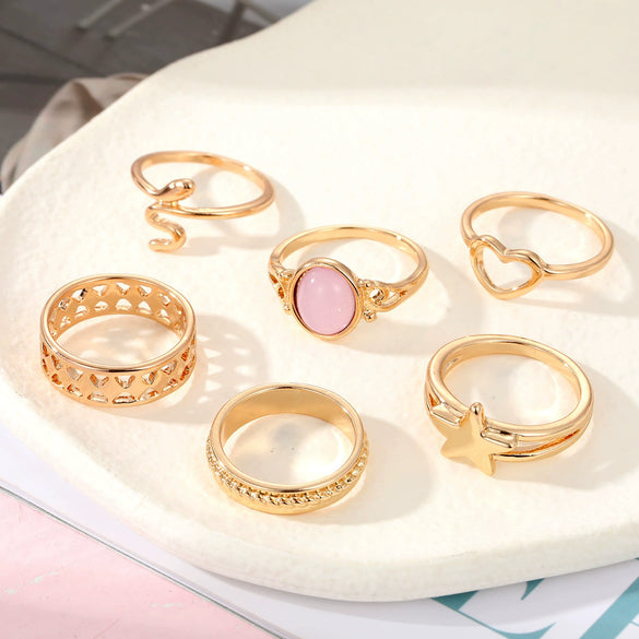 Unisex Metal Heart Shape Snake Ring Sixpiece Set With Electroplating
