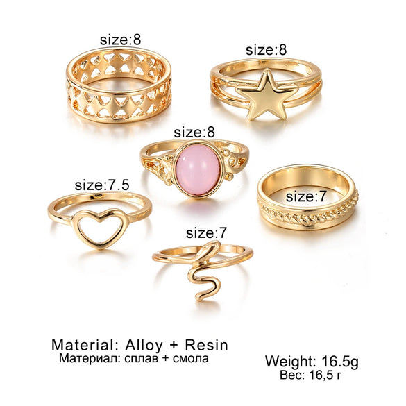 Unisex Metal Heart Shape Snake Ring Sixpiece Set With Electroplating