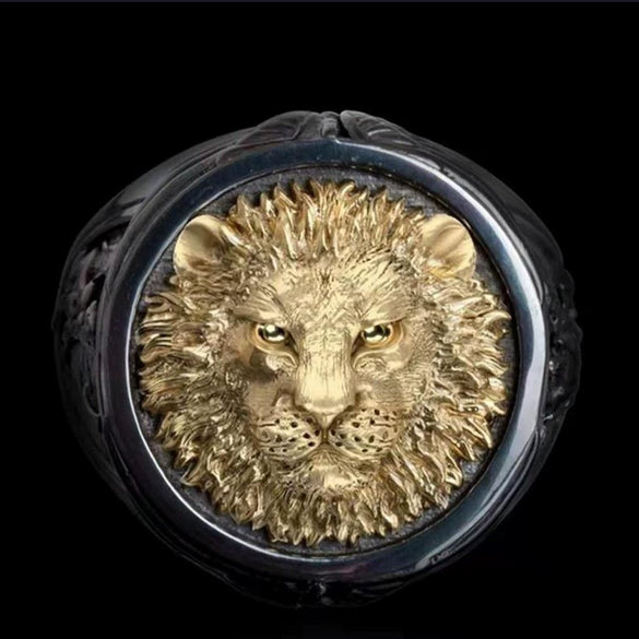 Unisex Metal Lion Head Ring With Electroplated Gold Finish Fashion Statement Jewelry
