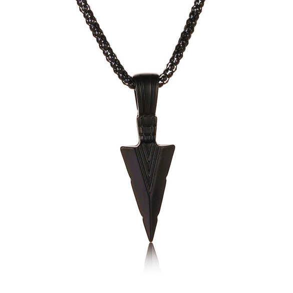 Unisex Metal Necklace With Geometric Triangle Spearhead Pendant And Corn Chain Electroplated