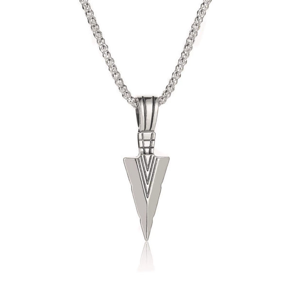 Unisex Metal Necklace With Geometric Triangle Spearhead Pendant And Corn Chain Electroplated