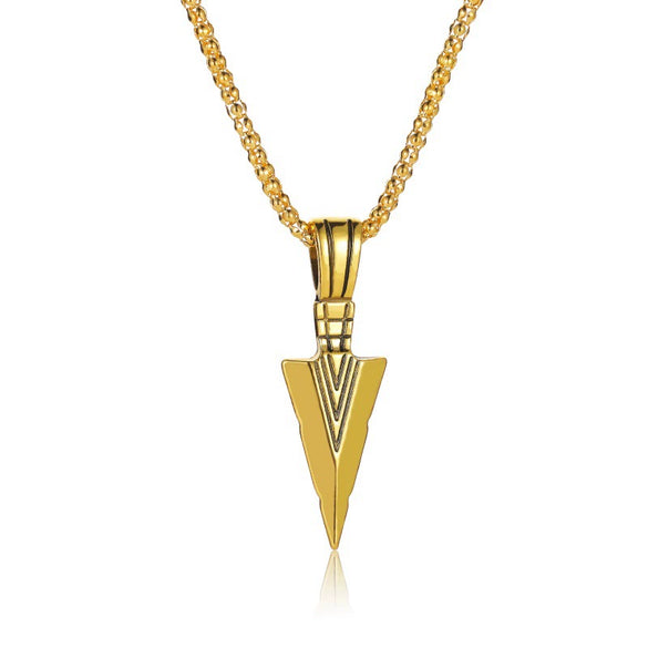 Unisex Metal Necklace With Geometric Triangle Spearhead Pendant And Corn Chain Electroplated