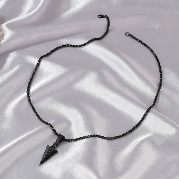 Unisex Metal Necklace With Geometric Triangle Spearhead Pendant And Corn Chain Electroplated