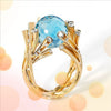 Unisex Metal Ring With Blue Crystal Ball And Golden Branch Design Electroplated Fashion Jewelry
