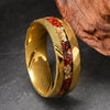 Unisex Minimalist Geometric Tungsten Steel Ring With Gold Electroplating Gold Foil Detail And Red Opal Inlay