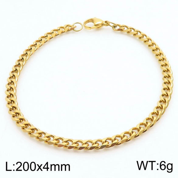 Unisex Minimalist Handmade Geometric Titanium Steel Bracelets With Sixsided Cuban Chain
