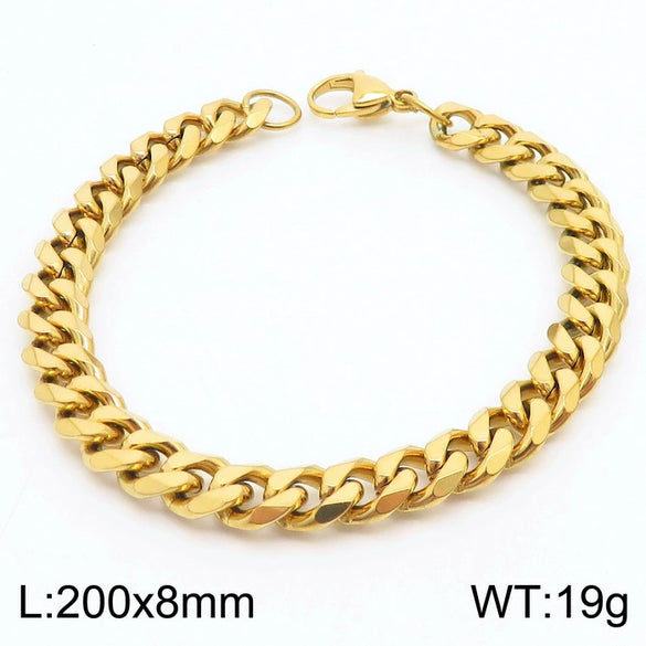 Unisex Minimalist Handmade Geometric Titanium Steel Bracelets With Sixsided Cuban Chain