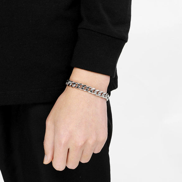 Unisex Minimalist Handmade Geometric Titanium Steel Bracelets With Sixsided Cuban Chain