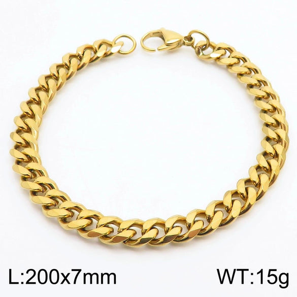 Unisex Minimalist Handmade Geometric Titanium Steel Bracelets With Sixsided Cuban Chain
