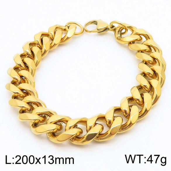 Unisex Minimalist Handmade Geometric Titanium Steel Bracelets With Sixsided Cuban Chain