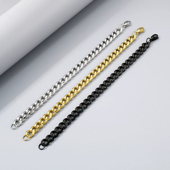Unisex Minimalist Handmade Geometric Titanium Steel Bracelets With Sixsided Cuban Chain