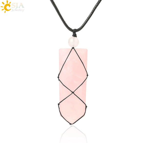 Unisex Minimalist Natural Stone Sword And Arrow Pendant Necklace With Leather Rope Wound Ball Chain Jewelry