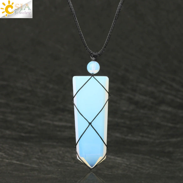 Unisex Minimalist Natural Stone Sword And Arrow Pendant Necklace With Leather Rope Wound Ball Chain Jewelry