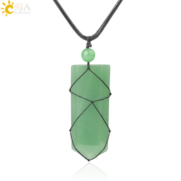 Unisex Minimalist Natural Stone Sword And Arrow Pendant Necklace With Leather Rope Wound Ball Chain Jewelry