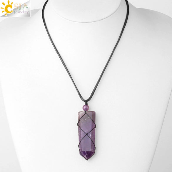 Unisex Minimalist Natural Stone Sword And Arrow Pendant Necklace With Leather Rope Wound Ball Chain Jewelry