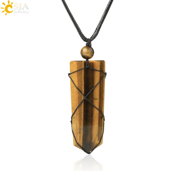 Unisex Minimalist Natural Stone Sword And Arrow Pendant Necklace With Leather Rope Wound Ball Chain Jewelry