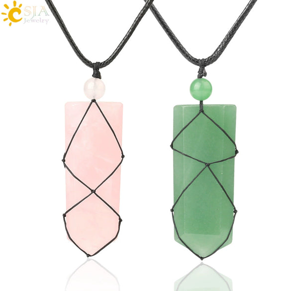 Unisex Minimalist Natural Stone Sword And Arrow Pendant Necklace With Leather Rope Wound Ball Chain Jewelry