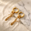 Unisex Minimalist Niche Style Geometric 18K Gold Electroplated Chain Earrings With Pearls