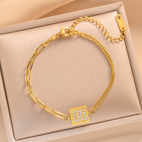 Unisex Modern Minimalist Geometric Abacus Titanium Steel Multi Layer Bracelet With Real Gold Vacuum Plating