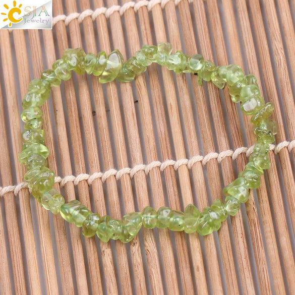 Unisex Natural Peridot Semi Precious Stone Gravel Bracelet With Personality Style Energy Stone Jewelry