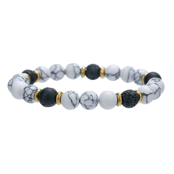 Unisex Natural Stone Geometric Style Handmade Black Onyx Cut Crystal Stacked Bracelet