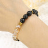 Unisex Natural Stone Geometric Style Handmade Black Onyx Cut Crystal Stacked Bracelet