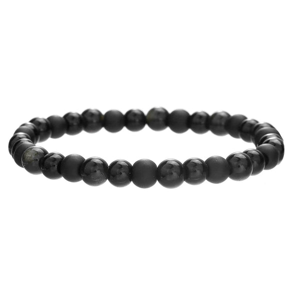 Unisex Natural Stone Geometric Style Handmade Black Onyx Cut Crystal Stacked Bracelet