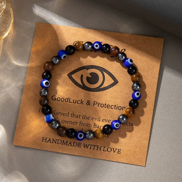 Unisex Natural Stone Handmade Geometric Devil's Eye Bracelet