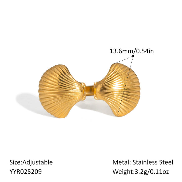 Unisex Ocean Breeze Style Stainless Steel Opening Ring With Geometric Shape Pvd Furnace Vacuum Real Gold Plated