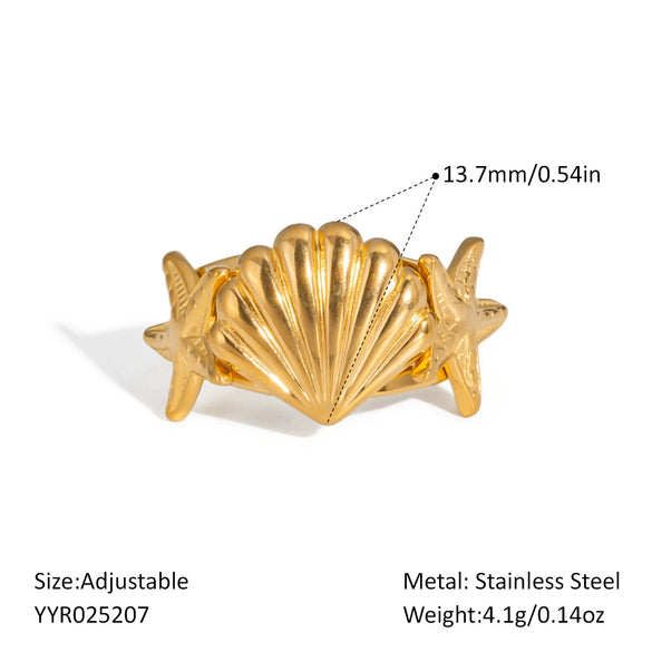 Unisex Ocean Breeze Style Stainless Steel Opening Ring With Geometric Shape Pvd Furnace Vacuum Real Gold Plated